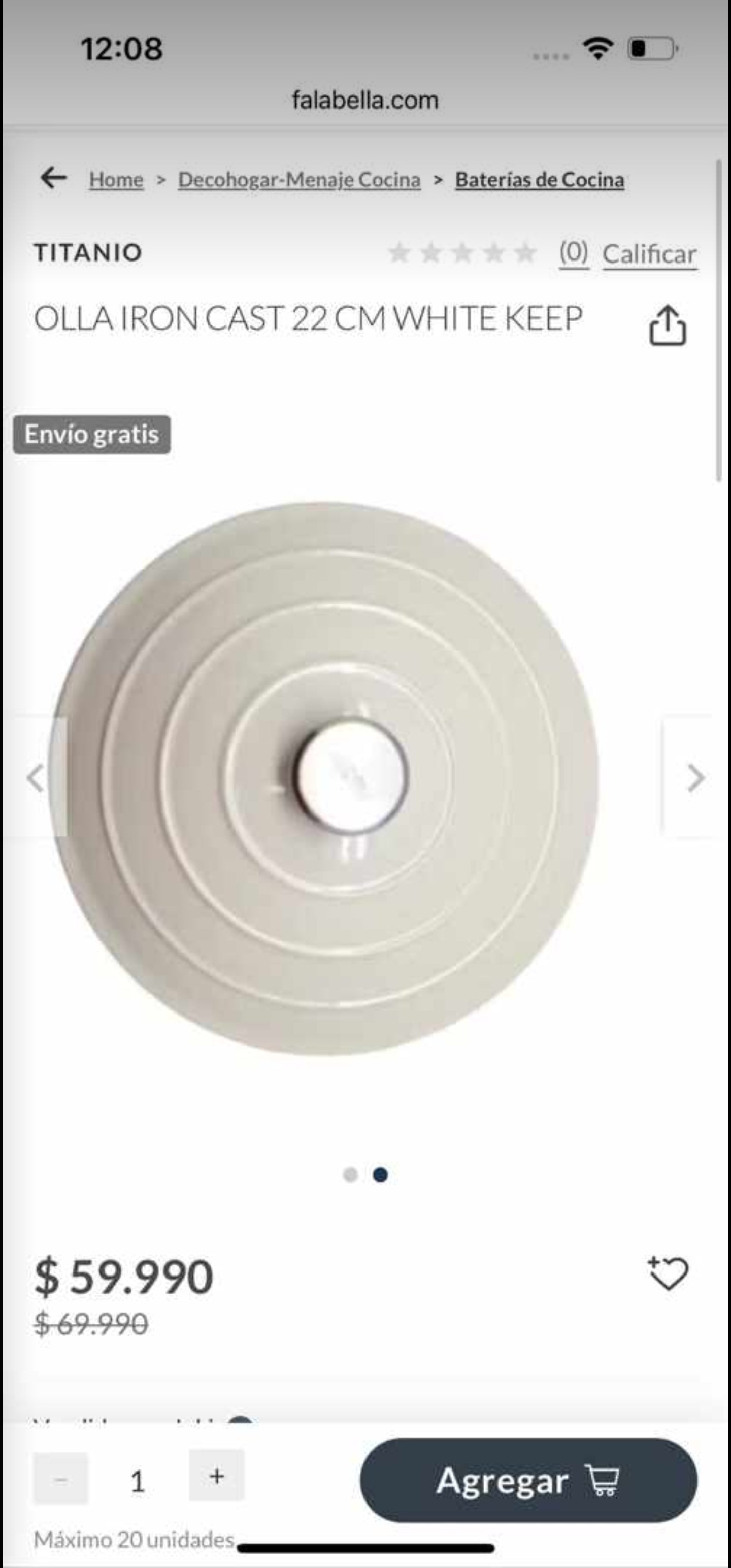 Olla Iron Cast 26cm White Keep ORIGINAL KEEP