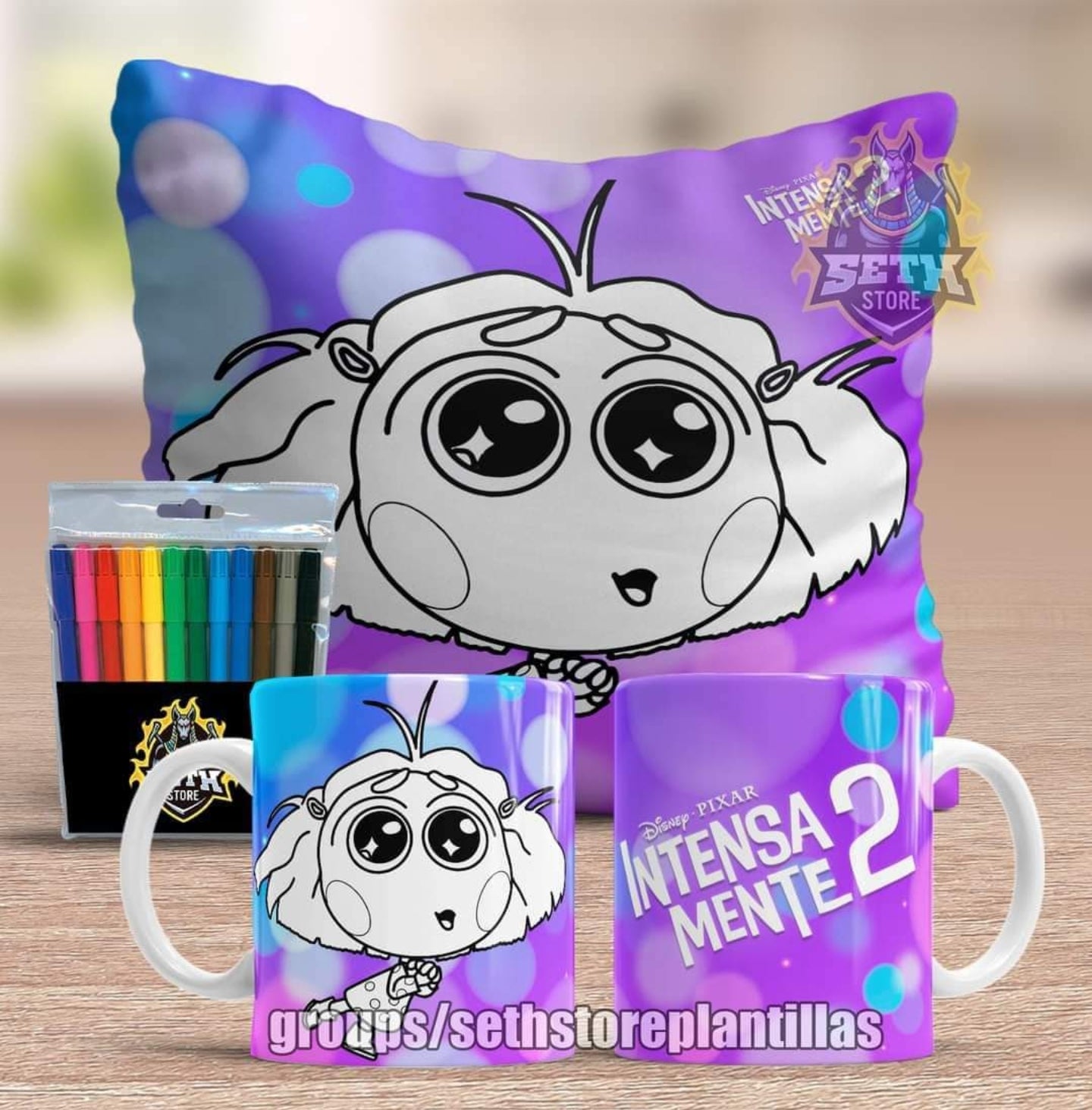Pack 3 Piezas Intensamente Almohada + Taza + Temperas Para Colorear