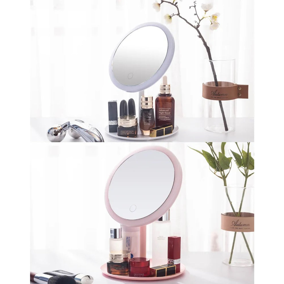 Espejo Led Recargable Redondo Rosado / Blanco