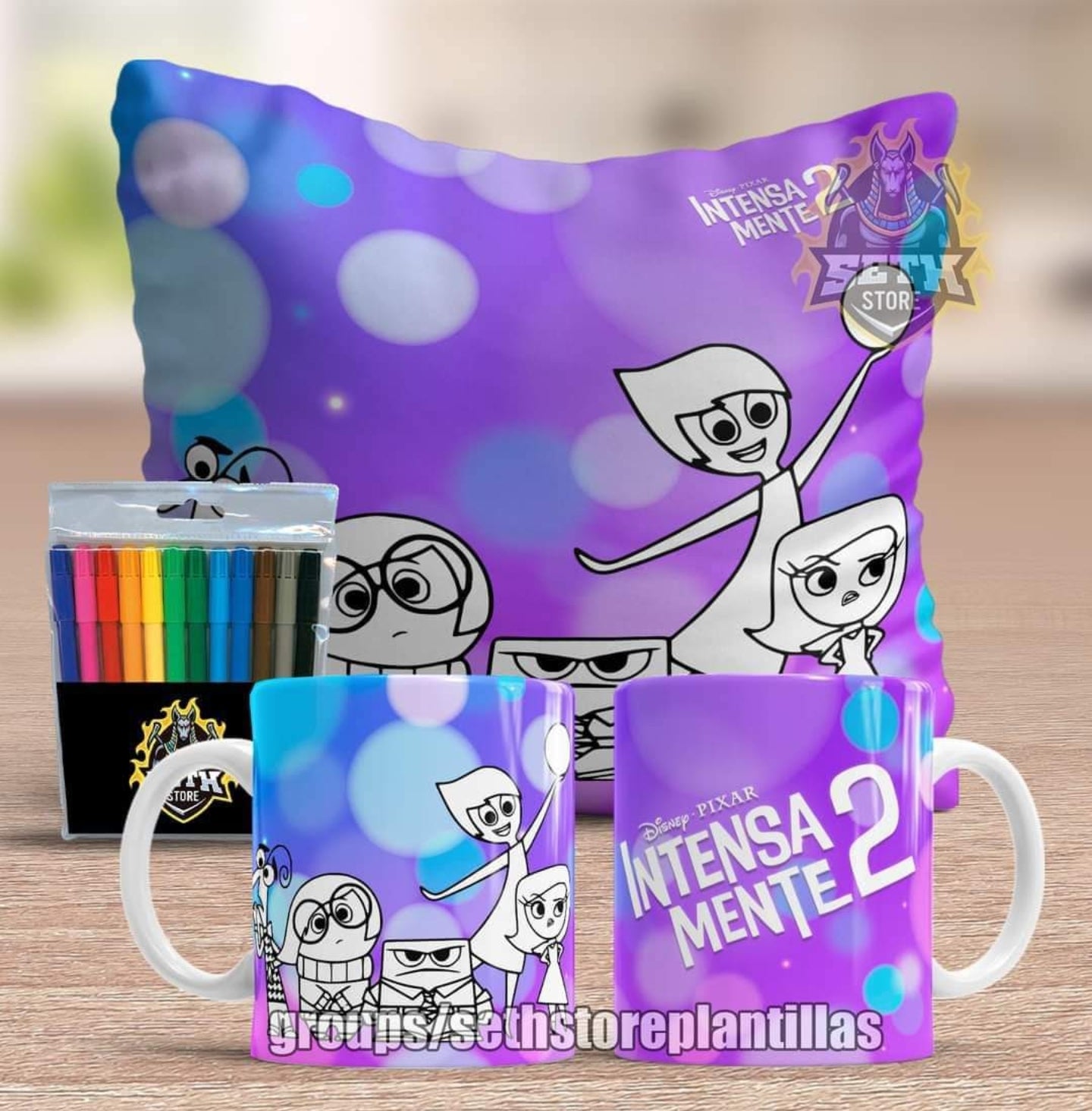 Pack 3 Piezas Intensamente Almohada + Taza + Temperas Para Colorear