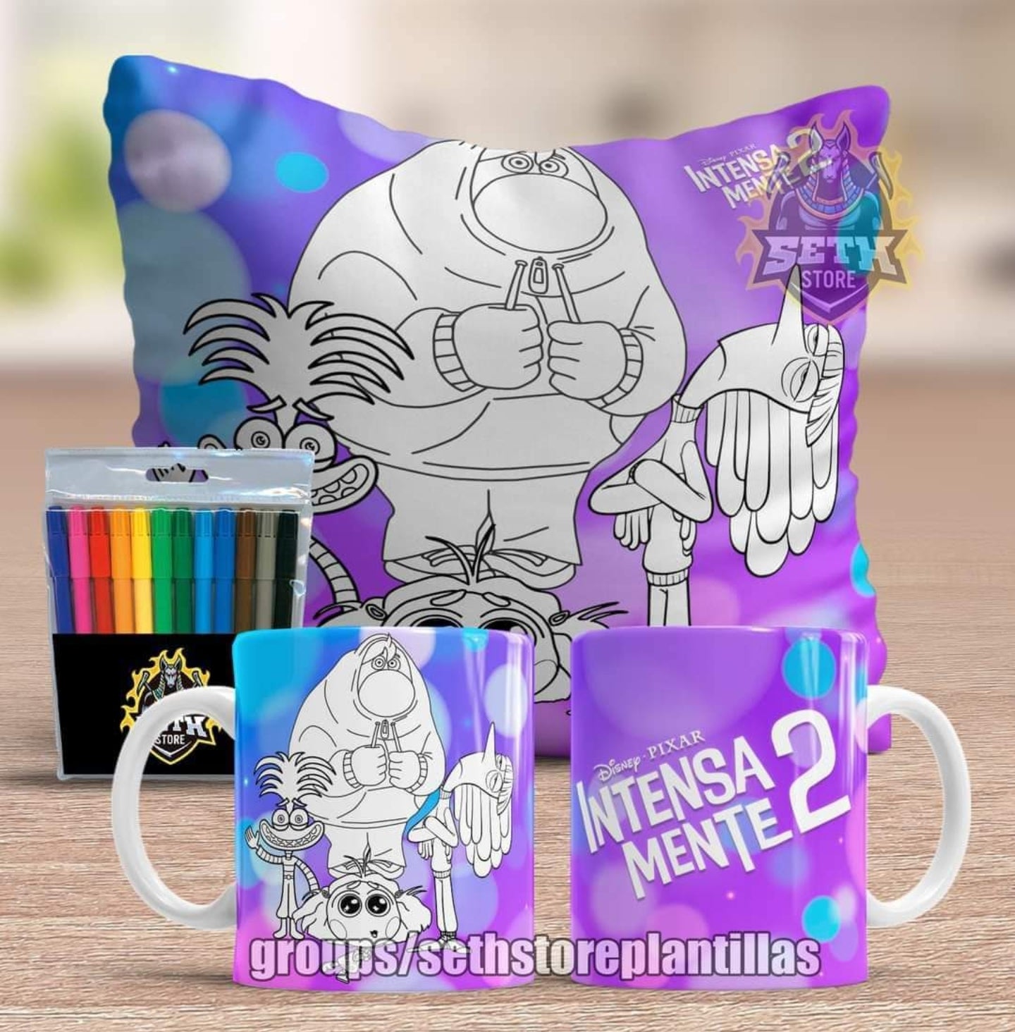 Pack 3 Piezas Intensamente Almohada + Taza + Temperas Para Colorear