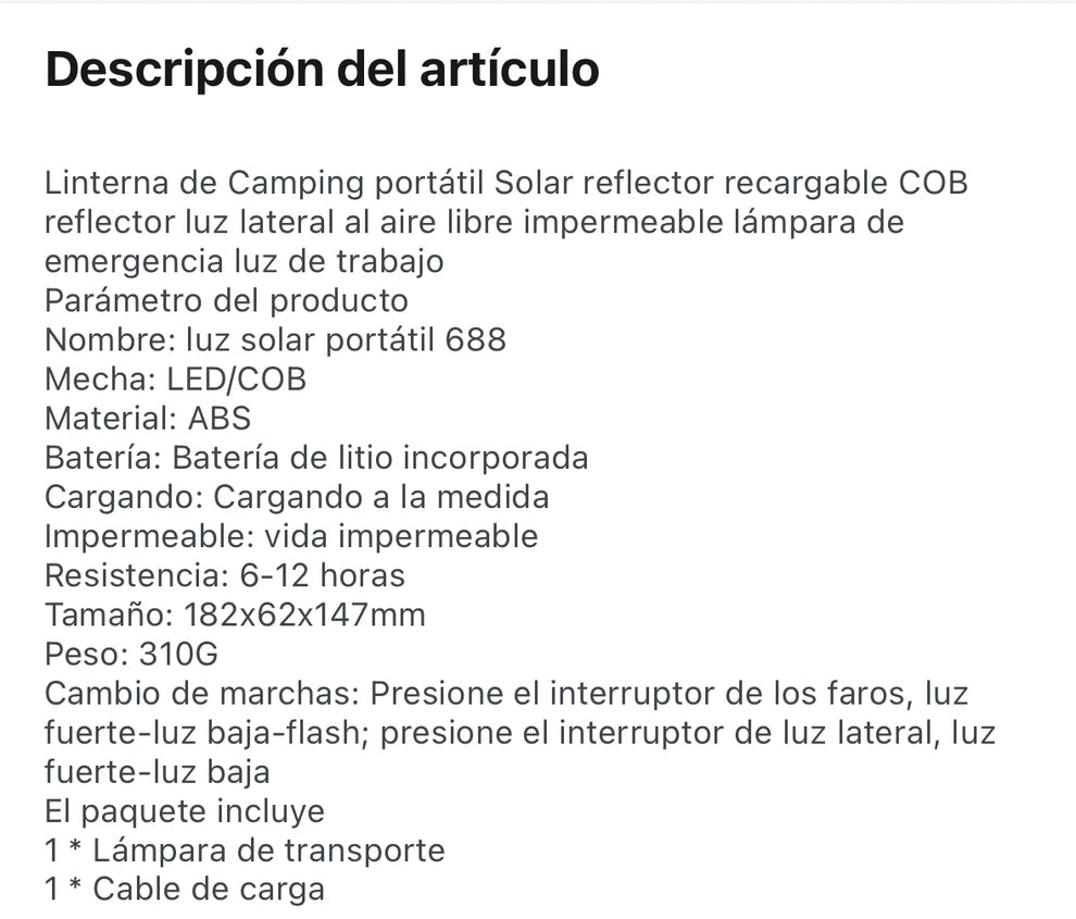Lámpara Linterna Búsqueda Solar BK688