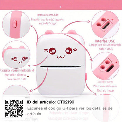 Impresora Térmica Kawaii Gatito / CELESTE - ROSA + 5 ROLLOS REPUESTO