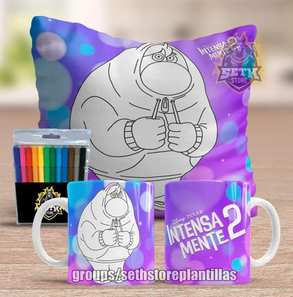 Pack 3 Piezas Intensamente Almohada + Taza + Temperas Para Colorear