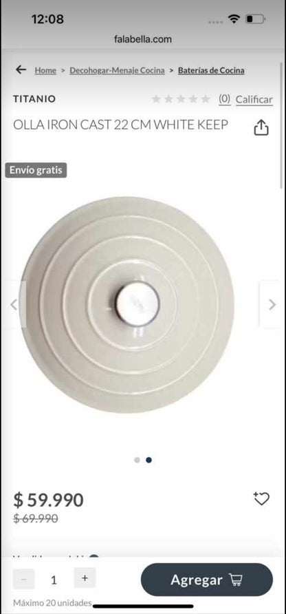 Olla Iron Cast 26cm White Keep ORIGINAL KEEP