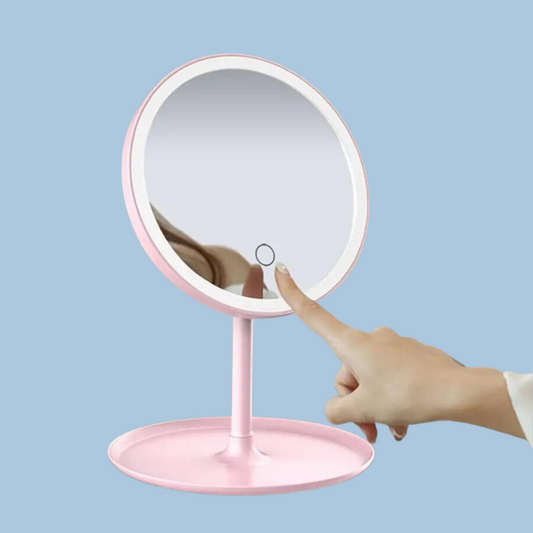 Espejo Led Recargable Redondo Rosado / Blanco