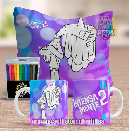 Pack 3 Piezas Intensamente Almohada + Taza + Temperas Para Colorear
