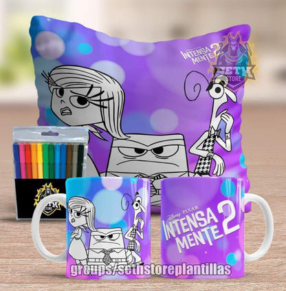 Pack 3 Piezas Intensamente Almohada + Taza + Temperas Para Colorear