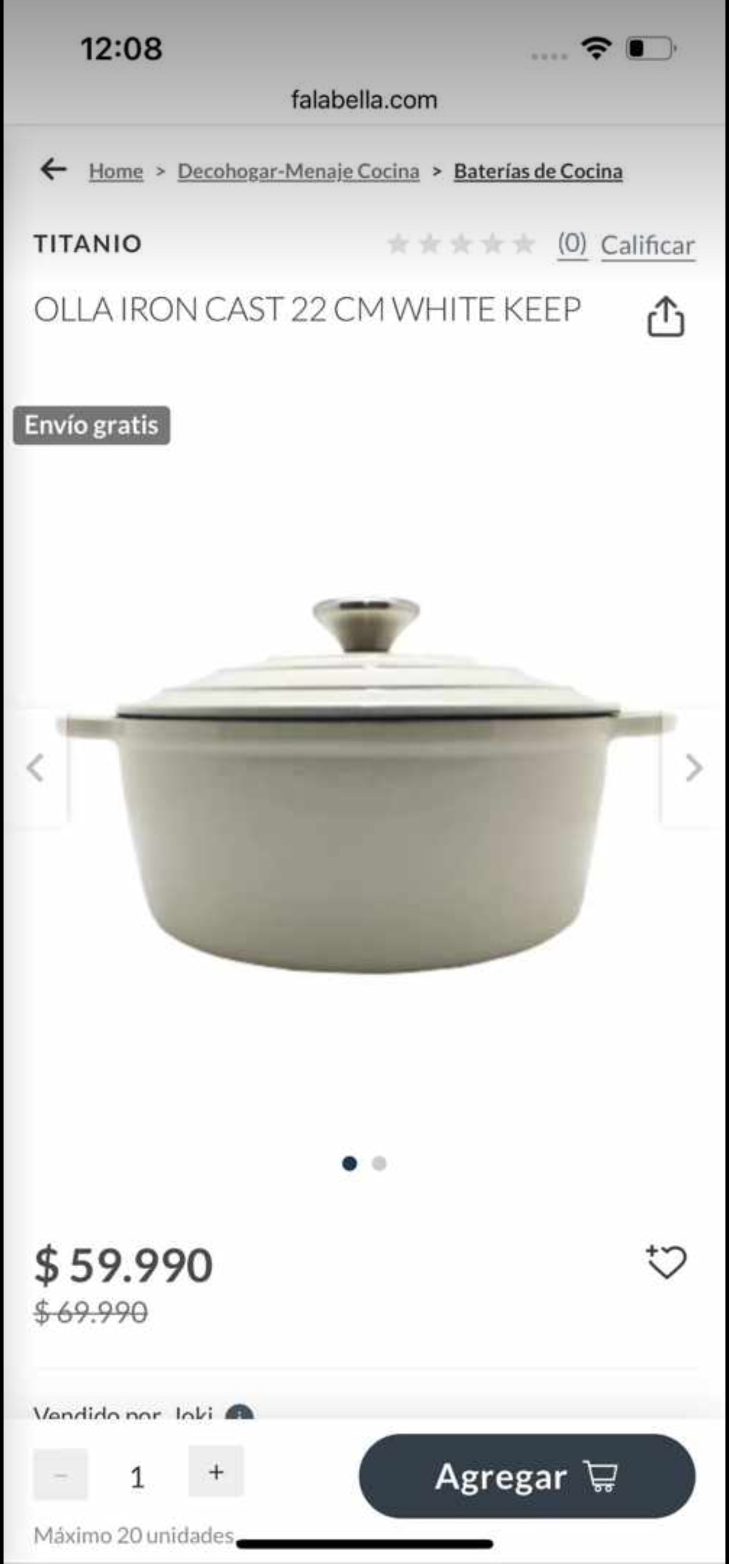 Olla Iron Cast 26cm White Keep ORIGINAL KEEP