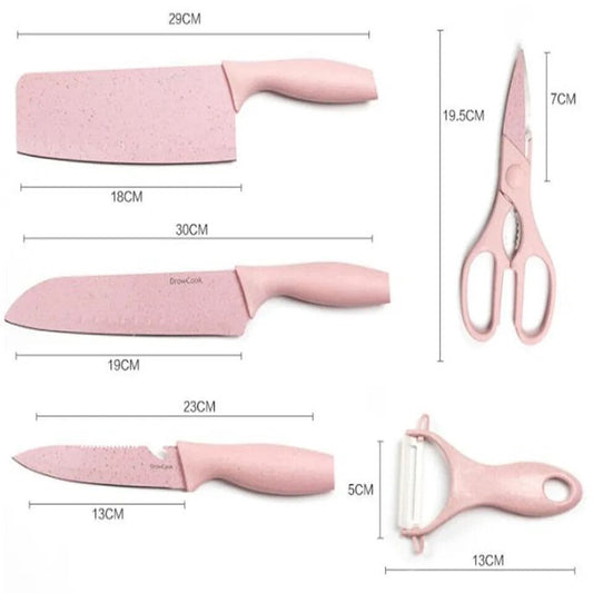 Set Cuchillos Pelador Tijeras Rosado