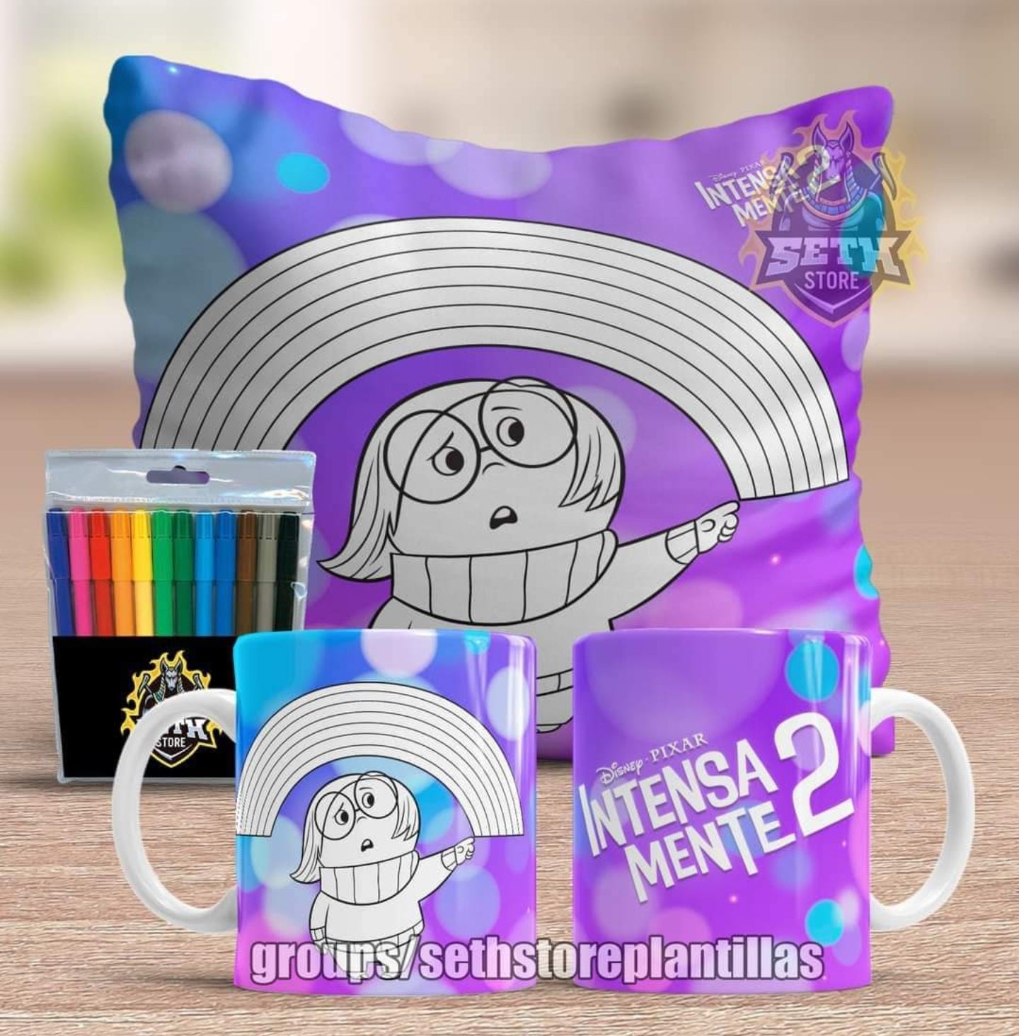Pack 3 Piezas Intensamente Almohada + Taza + Temperas Para Colorear
