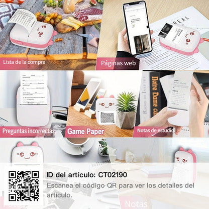 Impresora Térmica Kawaii Gatito / CELESTE - ROSA + 5 ROLLOS REPUESTO