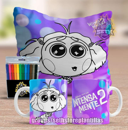 Pack 3 Piezas Intensamente Almohada + Taza + Temperas Para Colorear