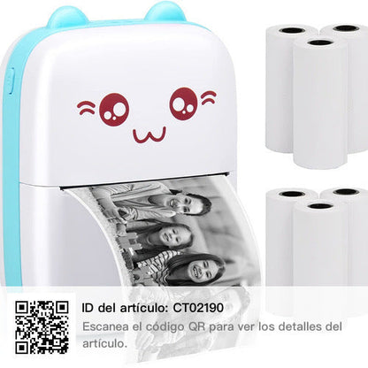 Impresora Térmica Kawaii Gatito / CELESTE - ROSA + 5 ROLLOS REPUESTO