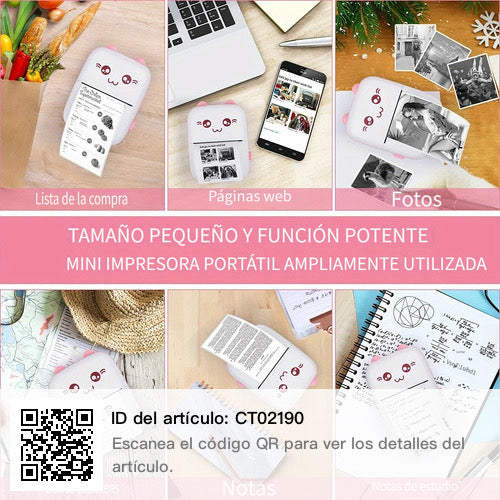 Impresora Térmica Kawaii Gatito / CELESTE - ROSA + 5 ROLLOS REPUESTO