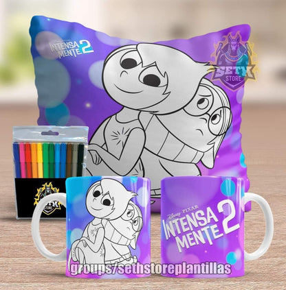 Pack 3 Piezas Intensamente Almohada + Taza + Temperas Para Colorear