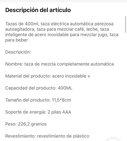 Taza Térmica Revolvedora Batidor Mezcladora Automática