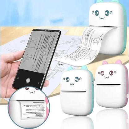 Impresora Térmica Kawaii Gatito / CELESTE - ROSA + 5 ROLLOS REPUESTO