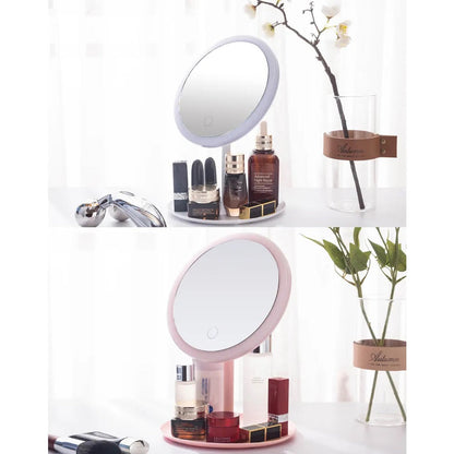 Espejo Led Recargable Redondo Rosado / Blanco