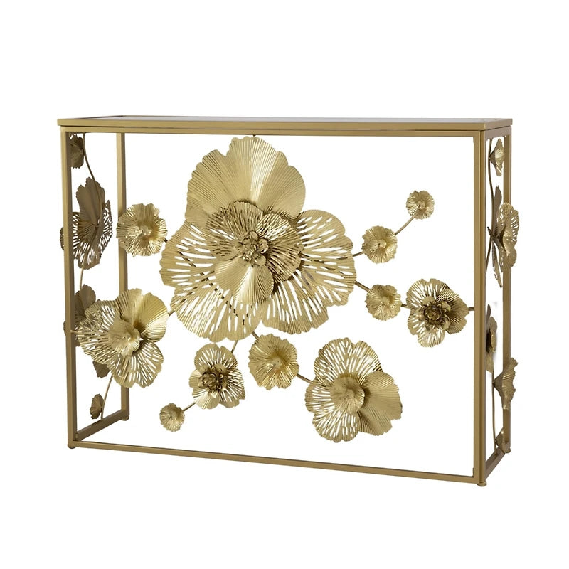 Mesa De Arrimo Dorado Calidad Premium Con Cubierta De Vidrio