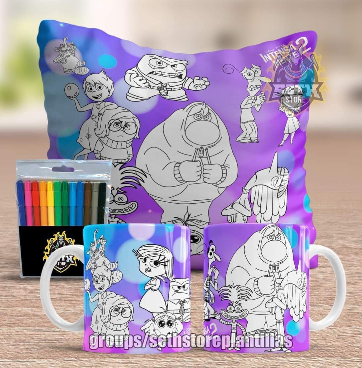Pack 3 Piezas Intensamente Almohada + Taza + Temperas Para Colorear