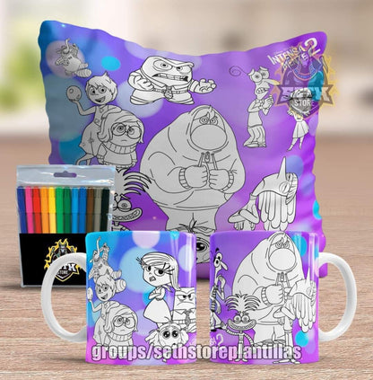 Pack 3 Piezas Intensamente Almohada + Taza + Temperas Para Colorear