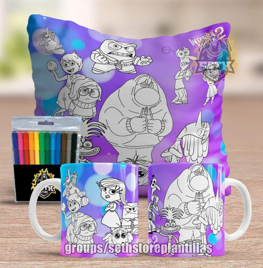 Pack 3 Piezas Intensamente Almohada + Taza + Temperas Para Colorear