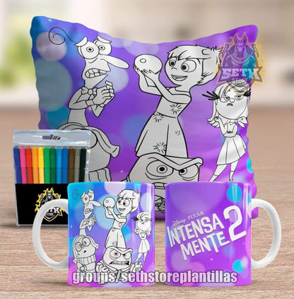 Pack 3 Piezas Intensamente Almohada + Taza + Temperas Para Colorear