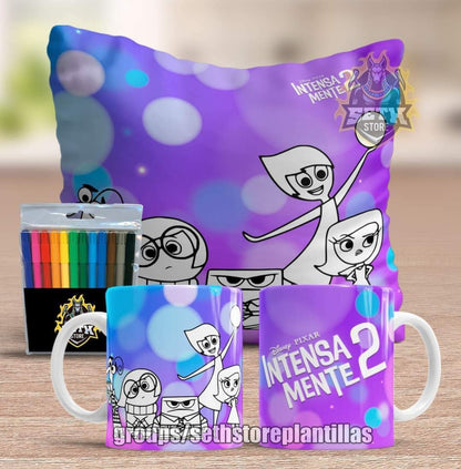 Pack 3 Piezas Intensamente Almohada + Taza + Temperas Para Colorear