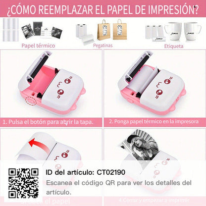 Impresora Térmica Kawaii Gatito / CELESTE - ROSA + 5 ROLLOS REPUESTO