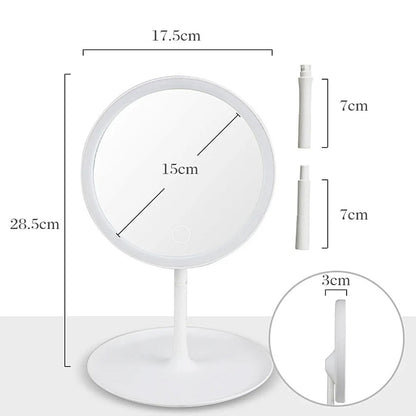 Espejo Led Recargable Redondo Rosado / Blanco