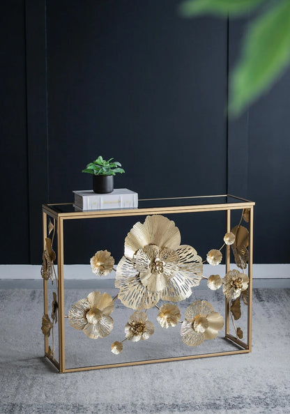 Mesa De Arrimo Dorado Calidad Premium Con Cubierta De Vidrio