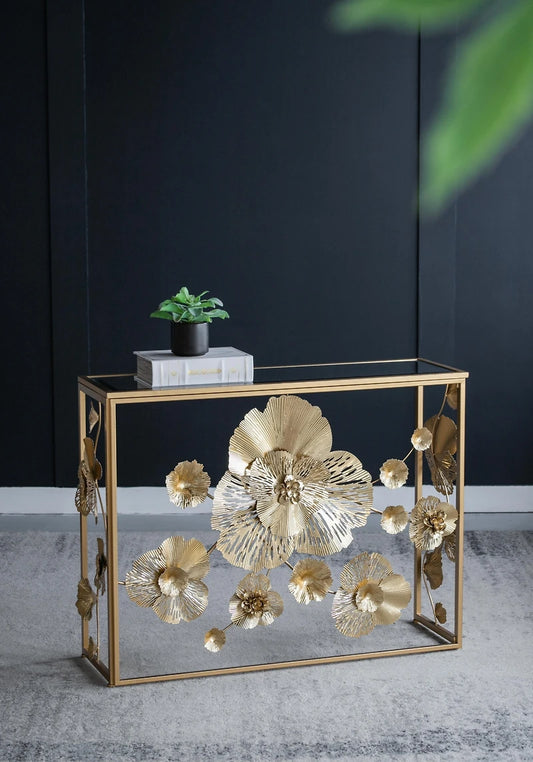 Mesa De Arrimo Dorado Calidad Premium Con Cubierta De Vidrio