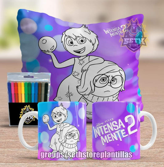 Pack 3 Piezas Intensamente Almohada + Taza + Temperas Para Colorear